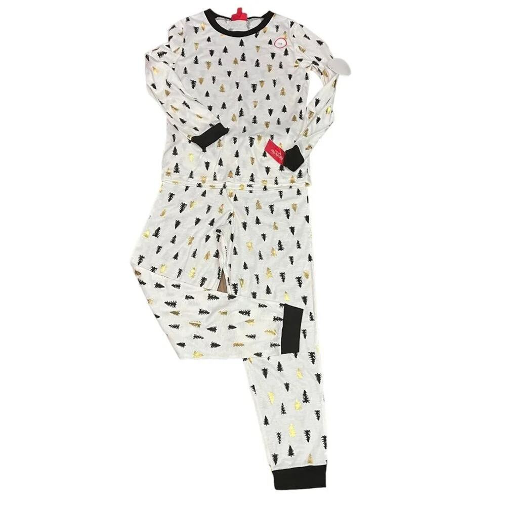 Family Pajamas Kids Matching Tree-Print Pajama Set Black Gold Size Xlarge